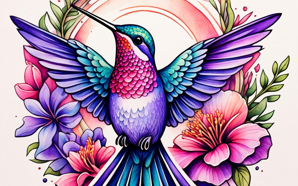 diseño colibrí con flores